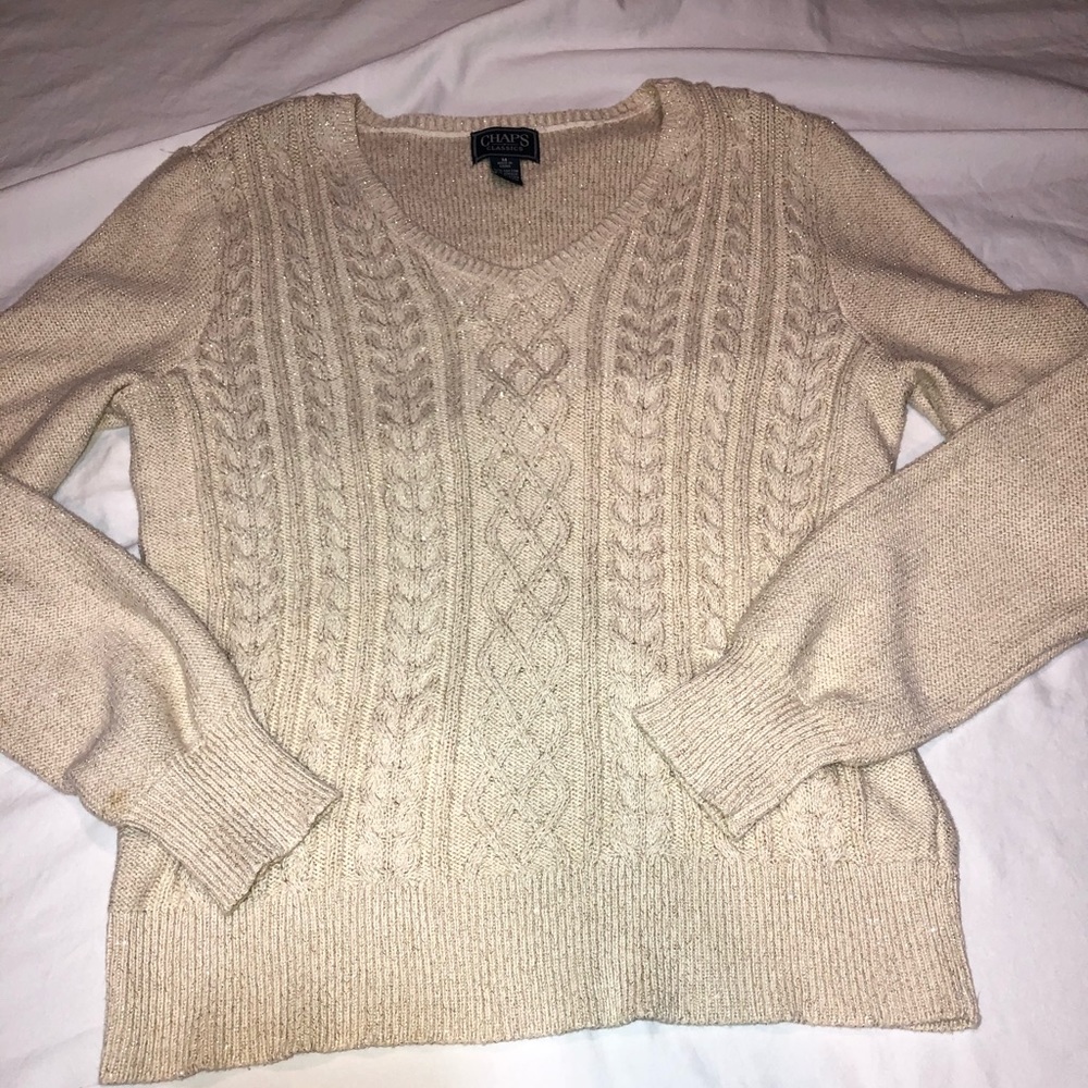 Chaps cream sweater with woven silver sparkle